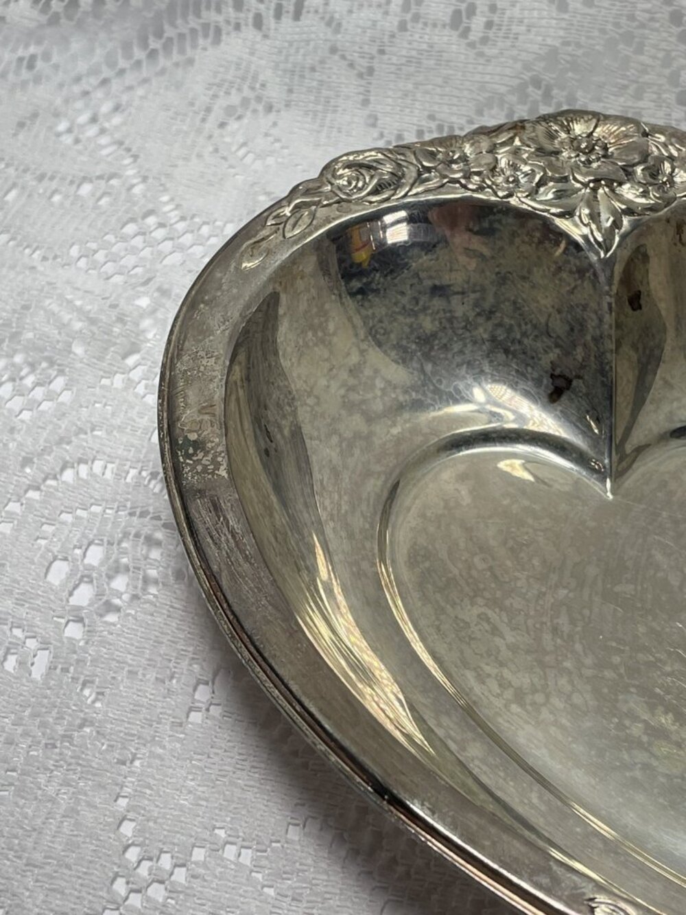 Vintage Laurel Mist 648 Silver Heart Shaped Candy Dish 7.25" Trinket Candy Tray - Picture 6 of 12